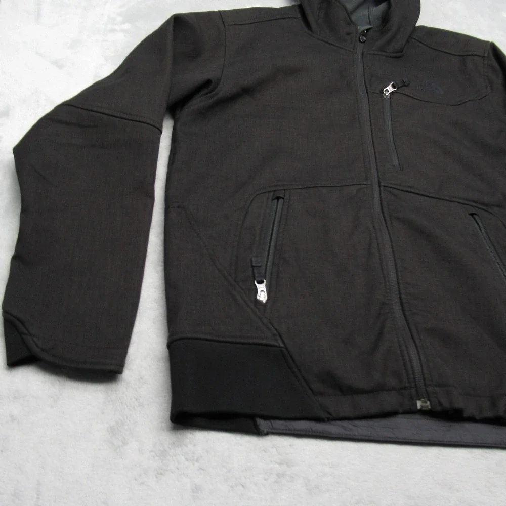 North Face Jacket Men Medium Dark Brown Pocket Hood Full Zip Hiking Soft Shell